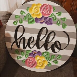 Striped Floral Hello Door Sign